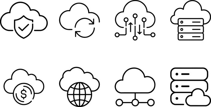 Cloud computing, storage, virtualization Professional and Modern Icon Set, Editable Stroke, Outline Icon Collection