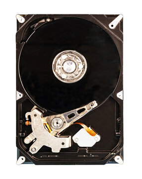 Internal Components of a Hard Disk Drive (HDD) Isolated on Transparent Background