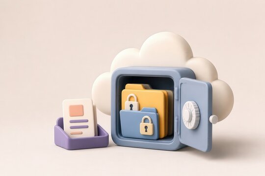 Data security workflow with cloud safe and locked folders for business backup