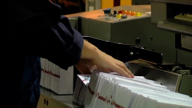 Postal Clerk Handling Envelopes in Mail Sorting System - 4K