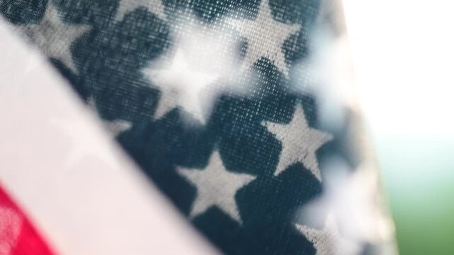 Artistic abstract American Flag Usa patriotic macro close up authentic light bokeh video, movement pattern textured backgrounds
