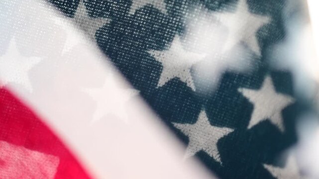 Artistic abstract American Flag Usa patriotic macro close up authentic light bokeh video, movement pattern textured backgrounds