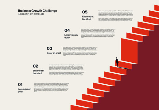 Business Growth Challenge Infographic Template with Staircase Illustration