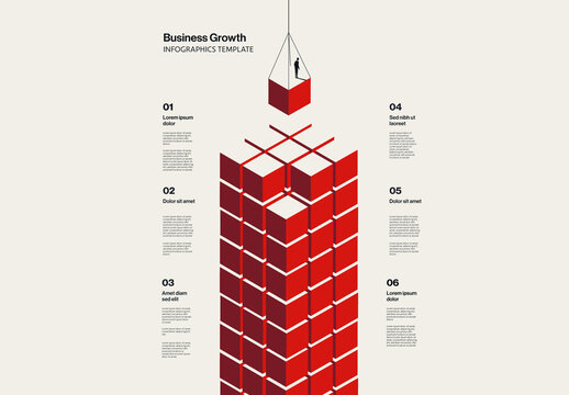 Business Growth Infographic Template with Construction Minimal Illustration