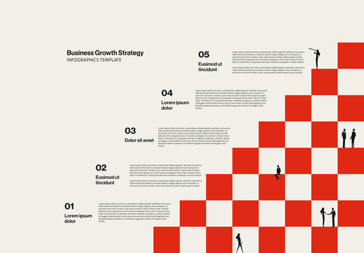 Business Growth Strategy Infographic Template with Minimal Teamwork Illustration