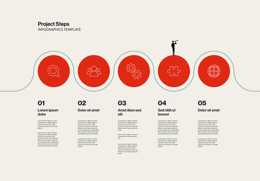 Project Steps Wavy Line Business Infographic Template with Icons