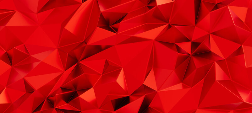 Sharp red geometric shapes create an abstract background pattern with depth.