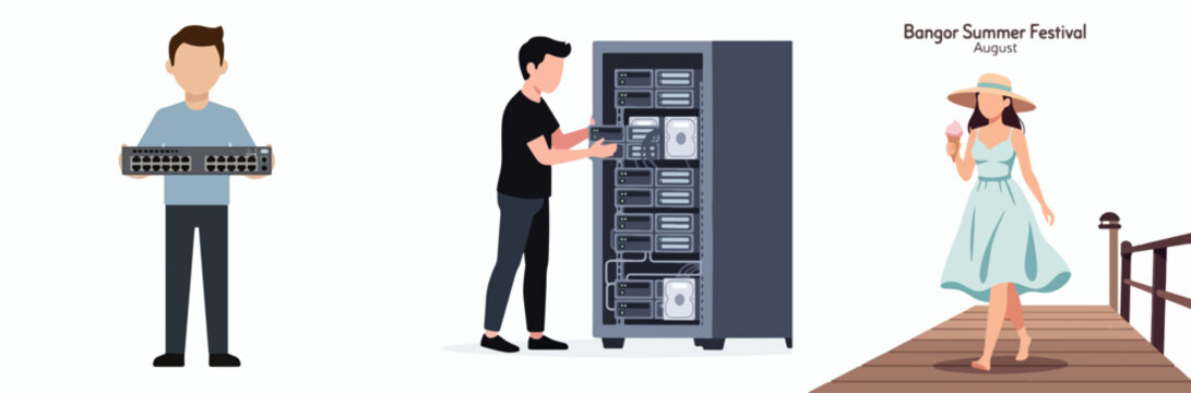 Tech Professionals and Summer Festival Celebration Flat Illustration