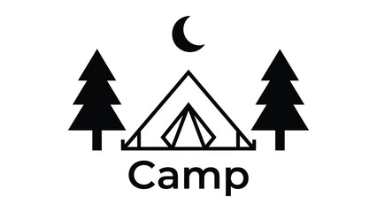 Simple camping scene with tent and trees under moonlit sky © Md. Musaddik Rahman