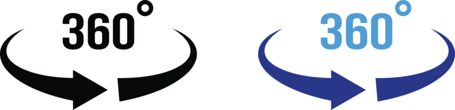 360 Degree View Icon Set. 360 degrees arrow rotation symbols