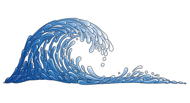 Dynamic Blue Ocean Wave Breaking and Splashing with Water Drops Illustration
