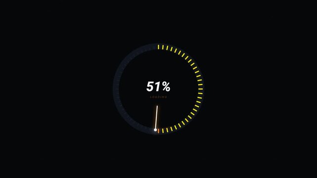 Dynamic Circular Loading Bar Animation with Percentage Progress Indicator on Black Background for Digital Data Interface
