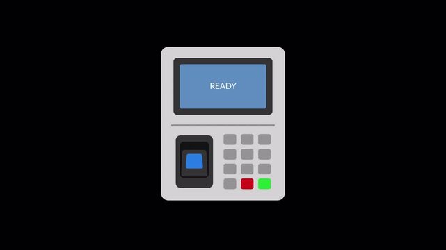 Biometric Attendance Terminal Scan Process Animation Loop on Alpha Channel