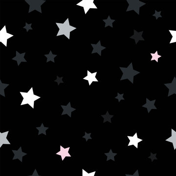 Cute Star Seamless Pattern on Black Background. Night sky with stars