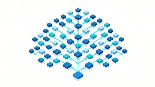 AI decision tree analytics isometric vector Type illustration highlighting automated logic branching for corporate marketing assets