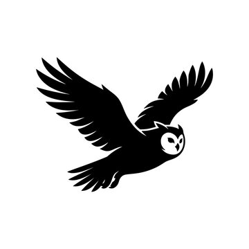 Owl Flying with Wings Spread in Silhouette Vector Illustration Featuring Bird, Night, Nature with Animal and Predator Elements