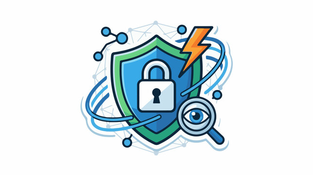 Digital security icon with lock eye lightning bolt and network