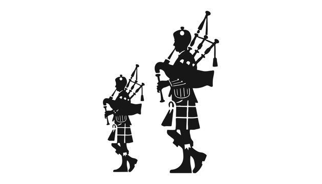 Bagpipers in kilt silhouette performing traditional music