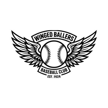 Winged Ballers Baseball Club Logo | Flying Baseball Wings Mascot | Vintage Sports Vector