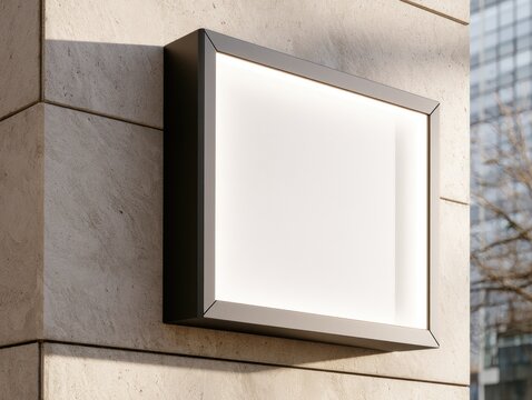 Illuminated signboard mounted on a textured wall