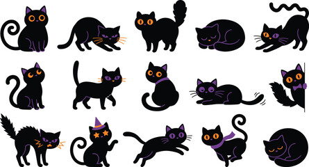 Obraz premium Black cat halloween collection spooky silhouettes for festive designs
