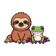 Fototapeta premium Sloth and Frog Cartoon Friends.