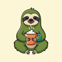Fototapeta premium Sloth Holding Coffee Mug.
