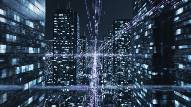 Digital twin of a smart city showing energy grid infrastructure and technical engineering data