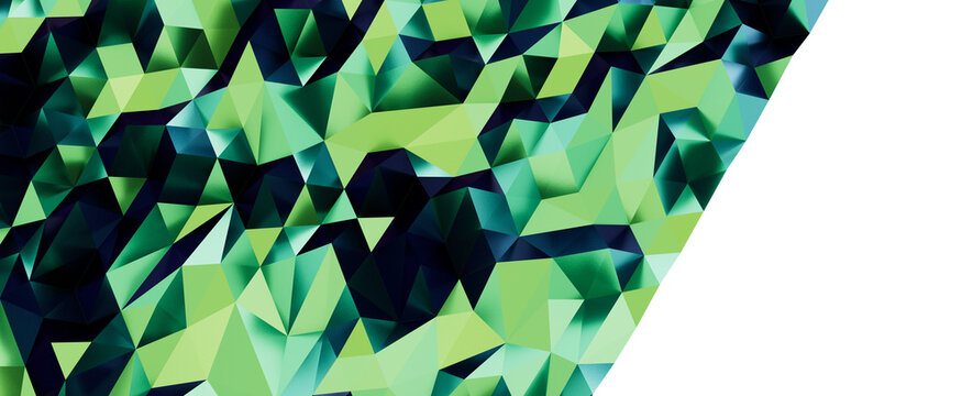 Dynamic abstract geometric design featuring sharp polygons and gradient greens, evoking nature and t