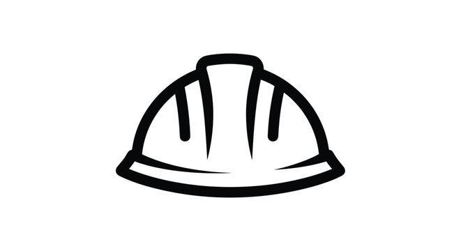 Simple black and white construction helmet icon showing safety gear for workers isolated on a white background.