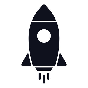Simple black rocket ship icon with white details on white background icon