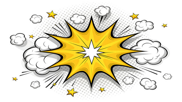 Comic Explosion Illustration with Bright Colors and Dynamic Impact. Cartoon Burst Effect for Creative Designs. Fun, Vibrant Visual for Advertising...