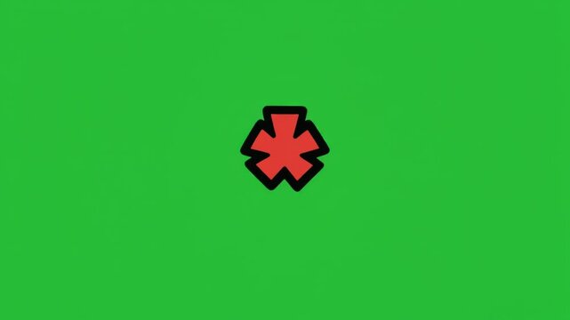 Red Cartoon Cross Mark Appearing in Center on Green Screen Animation
