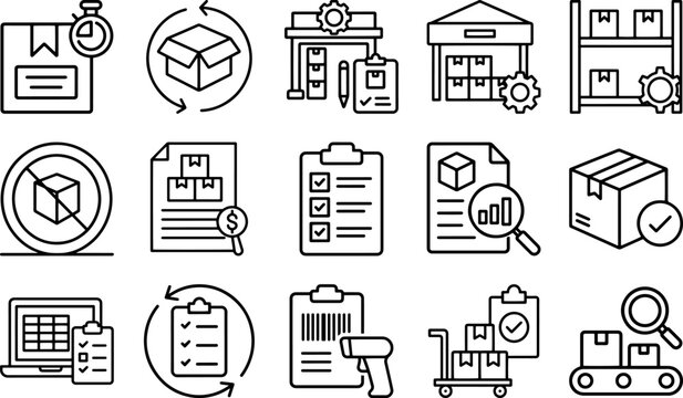 Inventory, stock, storage Premium and Professional Icon Collection, Editable Stroke, Outline Icon Set