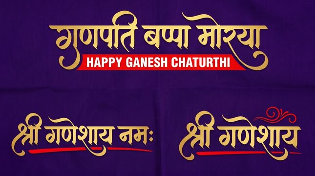 Ganesh Chaturthi Festival Template Background with Hindi text Ganpati Bappa Morya which means "My Lord Ganesha"