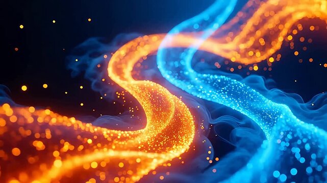 Orange and blue energy streams in dark void