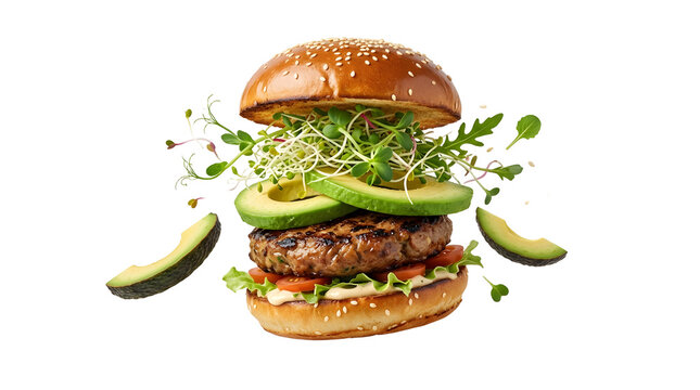 Vegan Burger With A Plant Ba Isolated On Solid White Background
