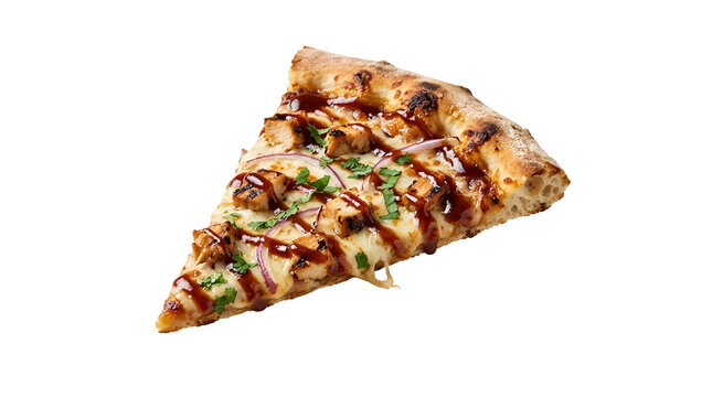 Bbq Chicken Pizza Slice With Isolated On Solid White Background