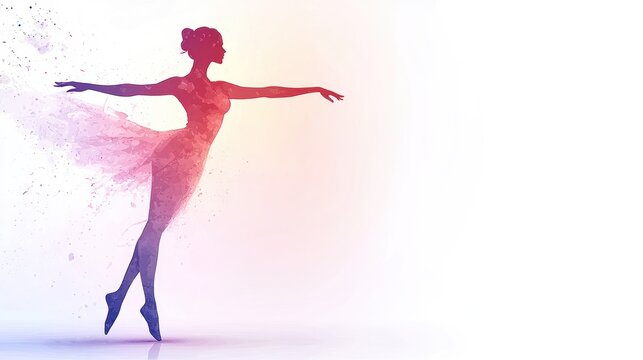 Dancer en pointe, watercolor splashes, gradient