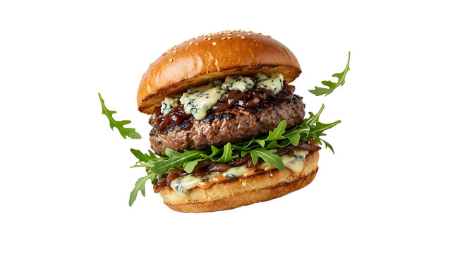 Artisanal Burger With Blue Isolated On Solid White Background
