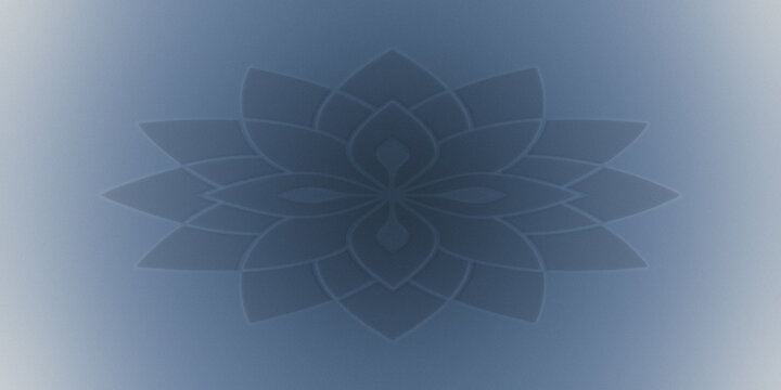 Abstract lotus flower mandala pattern overlay on blue misty gradient background.