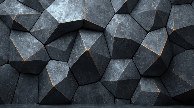 Dark geometric stone wall with gold highlights