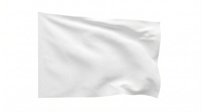 Waving white fabric flag isolated on white background with movement, material