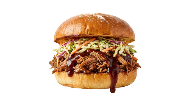 Brioche Bun Pulled Meat Burg Isolated On Solid White Background