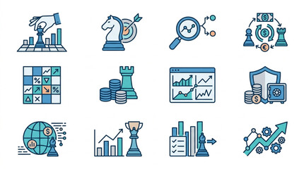 Business Strategy and Financial Growth Icons Set. © Amat