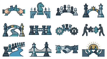 Business Strategy and Partnership Icons Collection. © Amat