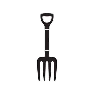 Garden pitchfork tool for digging and soil work isolated on white background vector icon illustration.