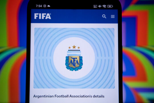 Pacitan, Indonesia - July 14, 2026 : Smartphone screen displaying the official FIFA webpage for the Argentinian Football Association (AFA) details.