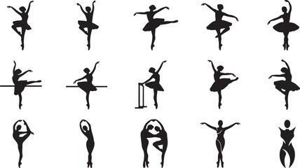 Ballet, dancer, silhouette, icons, 20 black vector graphics © fksamia
