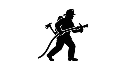 Naklejka premium Firefighter silhouette with equipment walking.